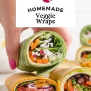 Sandwiches, text overlay reads "homemade veggie wraps."