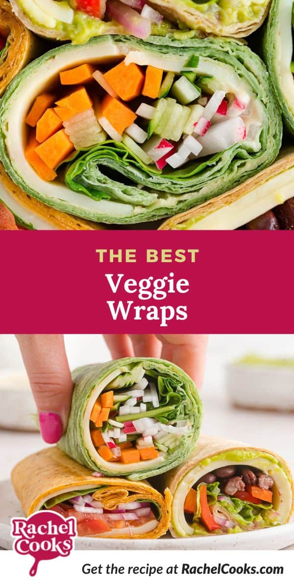 Sandwiches, text overlay reads "the best veggie wraps."