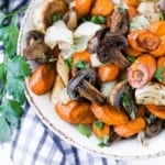Balsamic roasted vegetables in a bowl.