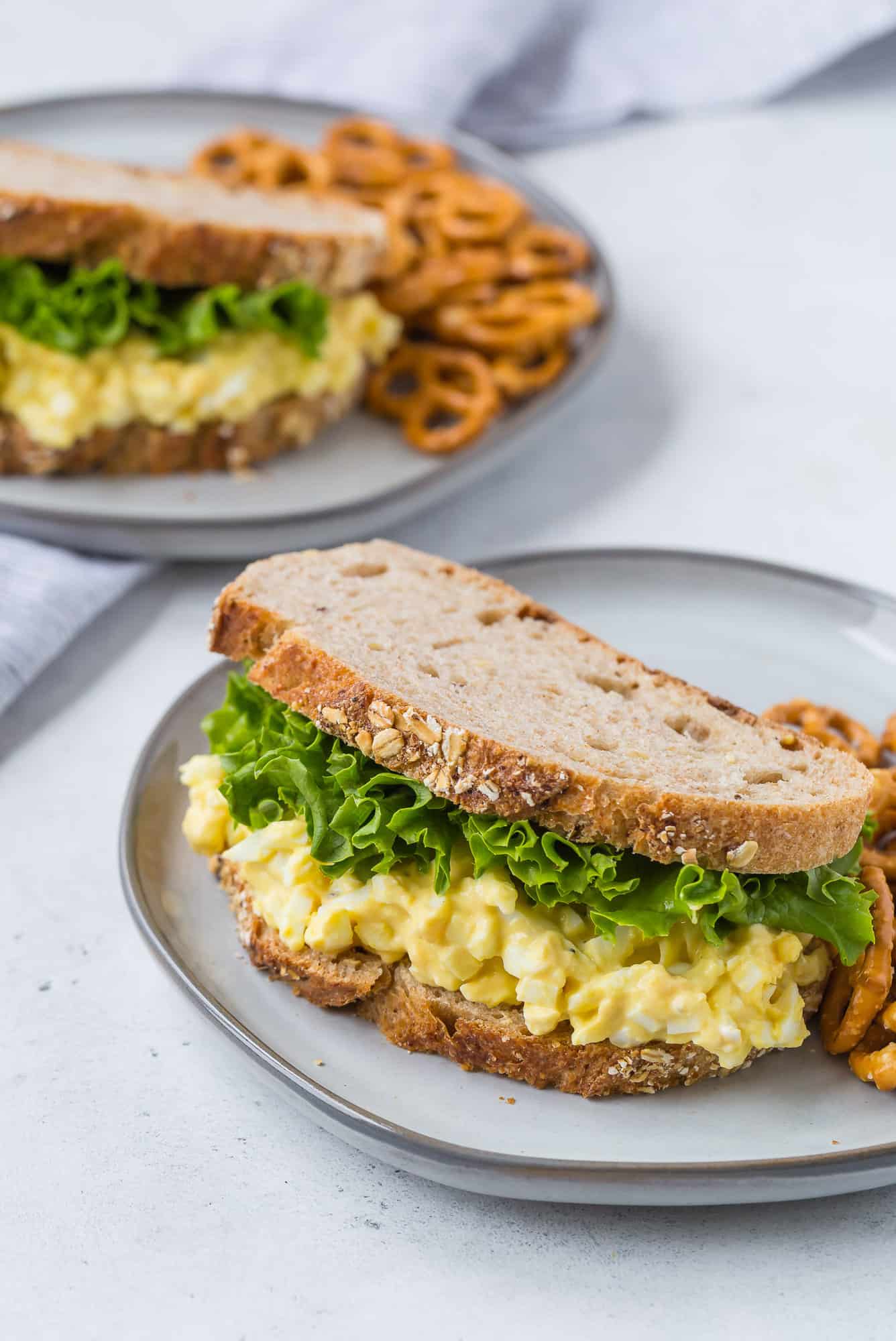 Healthy egg salad on whole grain bread.