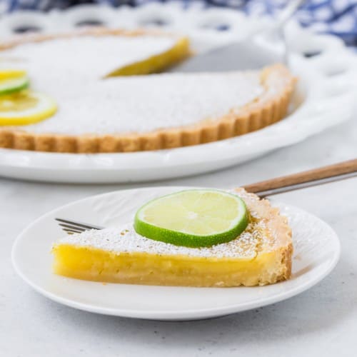 Slice of lemon lime tart.