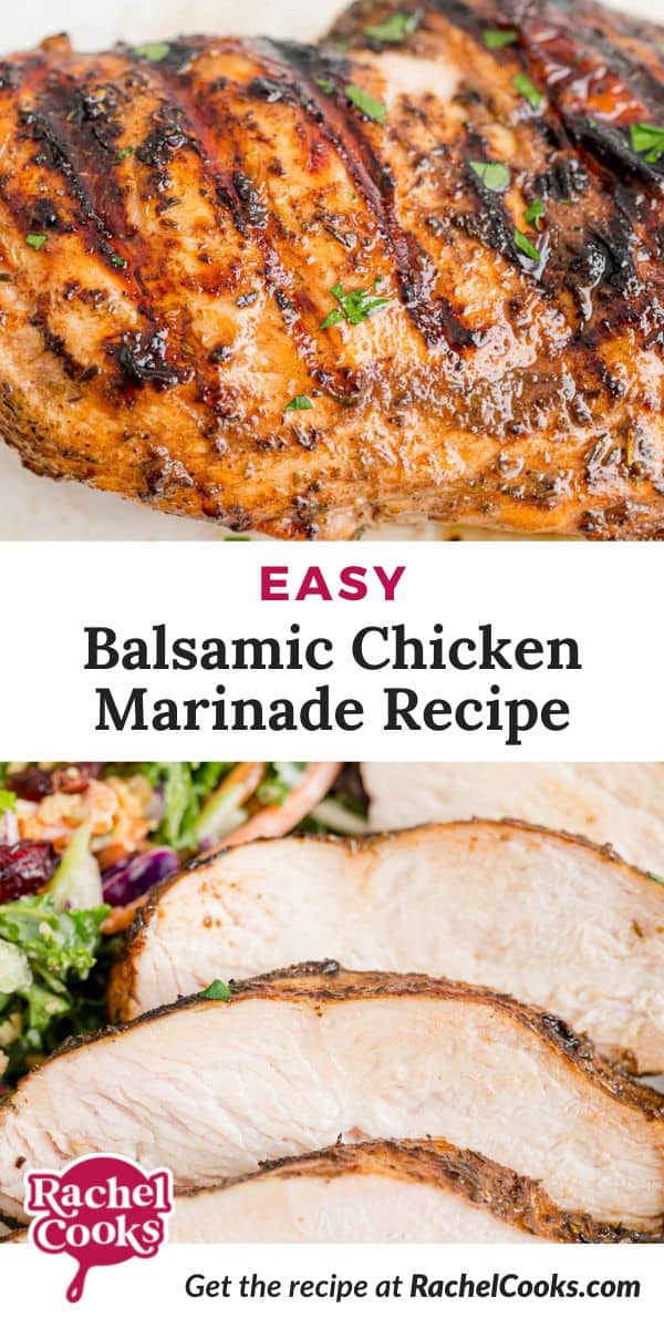 Chicken, text reads "easy balsamic chicken marinade recipe."