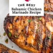 Chicken, text reads "the best balsamic chicken marinade recipe."