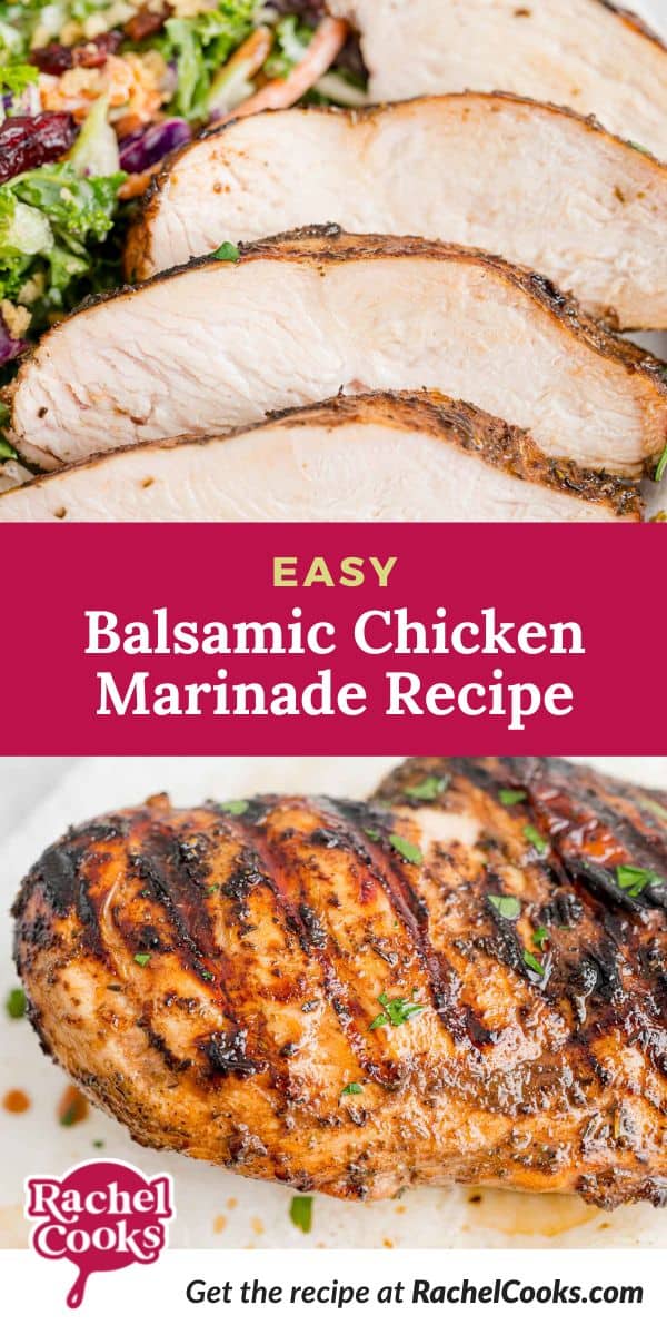Chicken, text reads "easy balsamic chicken marinade recipe."