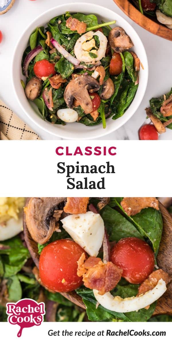 Salad, text overlay reads "classic spinach salad."