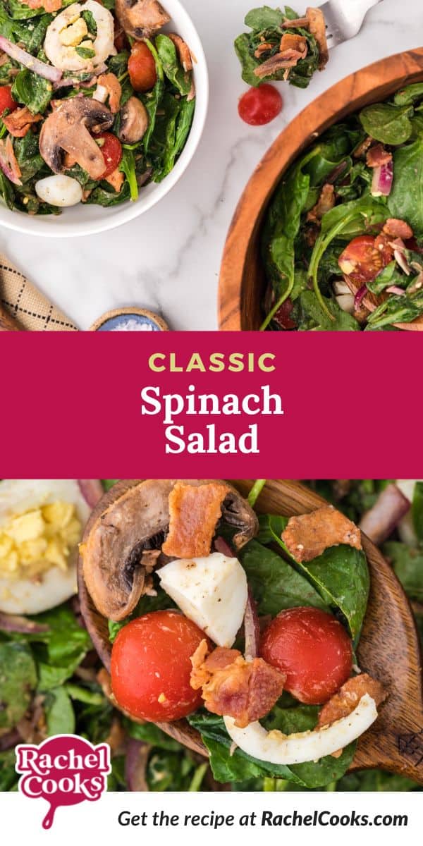 Salad, text overlay reads "classic spinach salad."