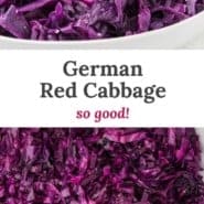 Cabbage, text overlay reads "german red cabbage - so good!"