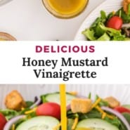 Dressing, text reads "delicious honey mustard vinaigrette."
