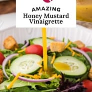 Dressing, text reads "amazing honey mustard vinaigrette."