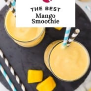 Smoothie, text overlay reads "the best mango smoothie."