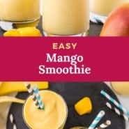 Smoothie, text overlay reads "easy mango smoothie."