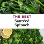 Spinach, text overlay reads "the best sautéed spinach."