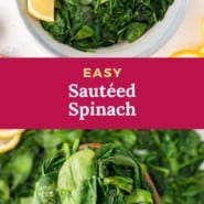 Spinach, text overlay reads "easy sautéed spinach."