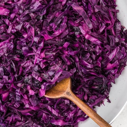 German red cabbage in a white bowl.