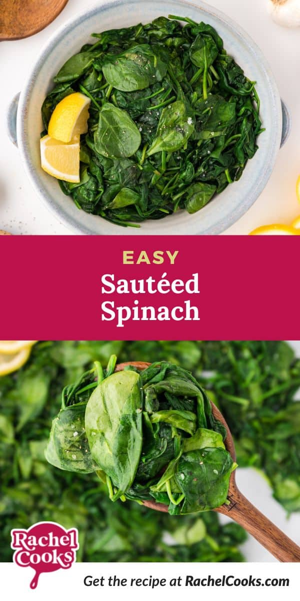 Spinach, text overlay reads "easy sautéed spinach."