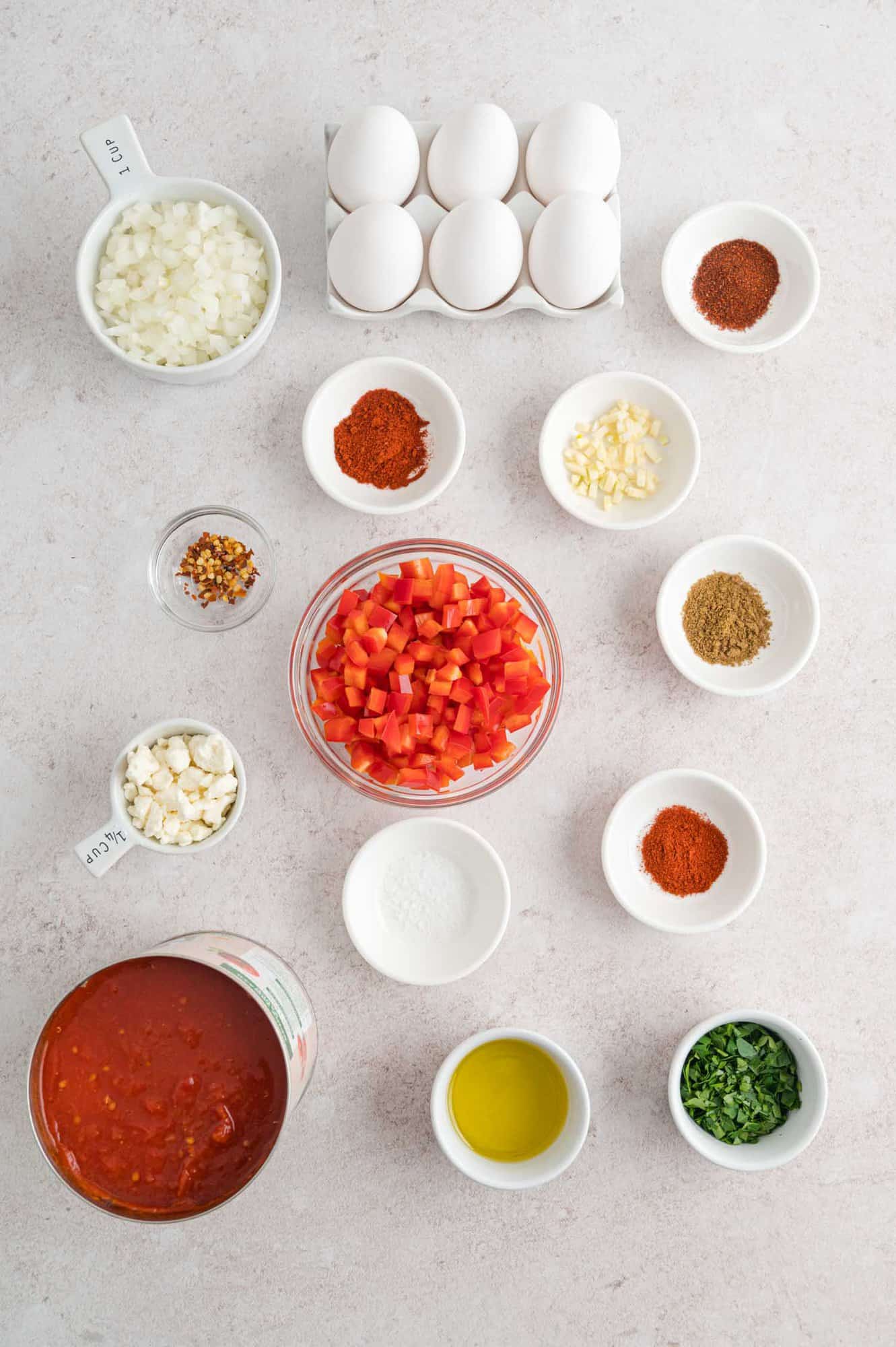 Overhead view of ingredients needed for recipe.