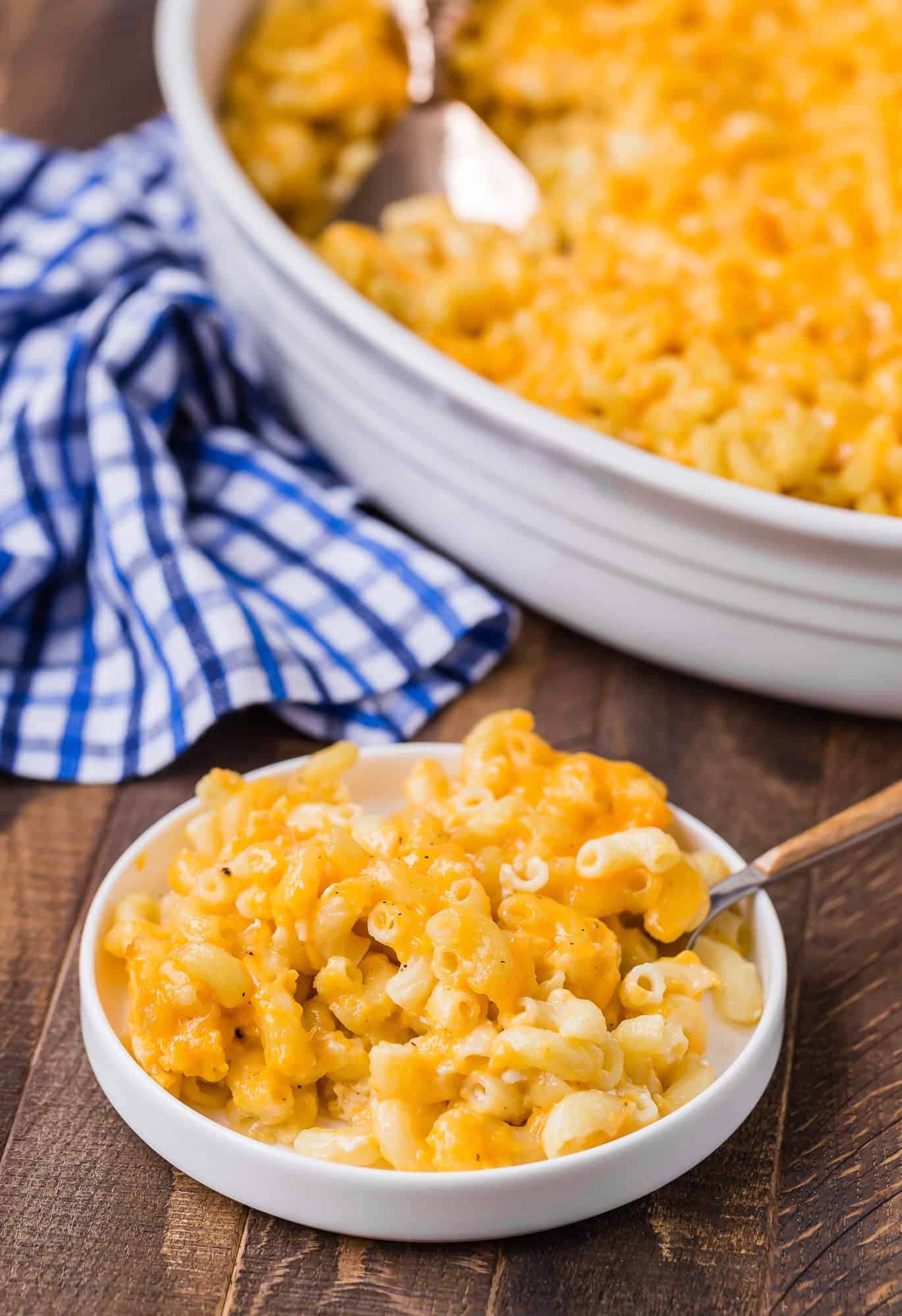 Plated macaroni and cheese.
