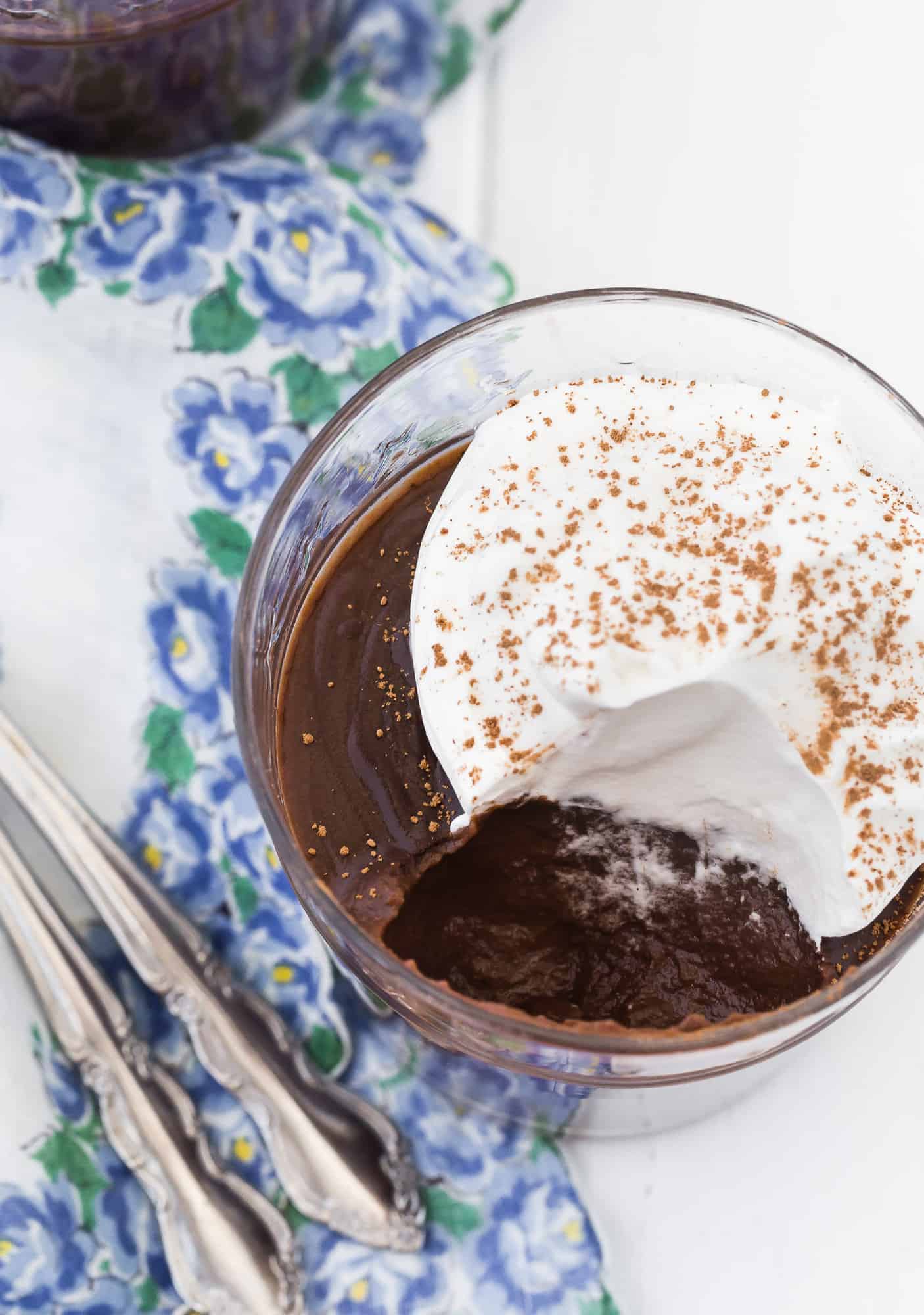 Chocolate pudding with bite out of it.