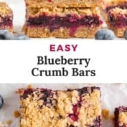 Bars, text reads "easy blueberry crumb bars."