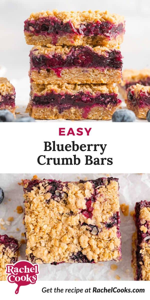 Bars, text reads "easy blueberry crumb bars."