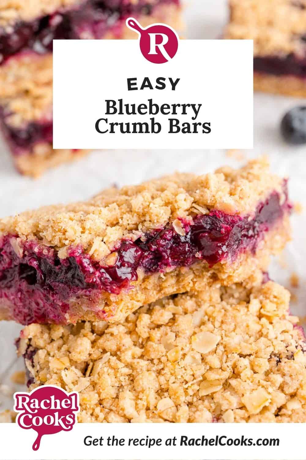 Bars, text reads "easy blueberry crumb bars."