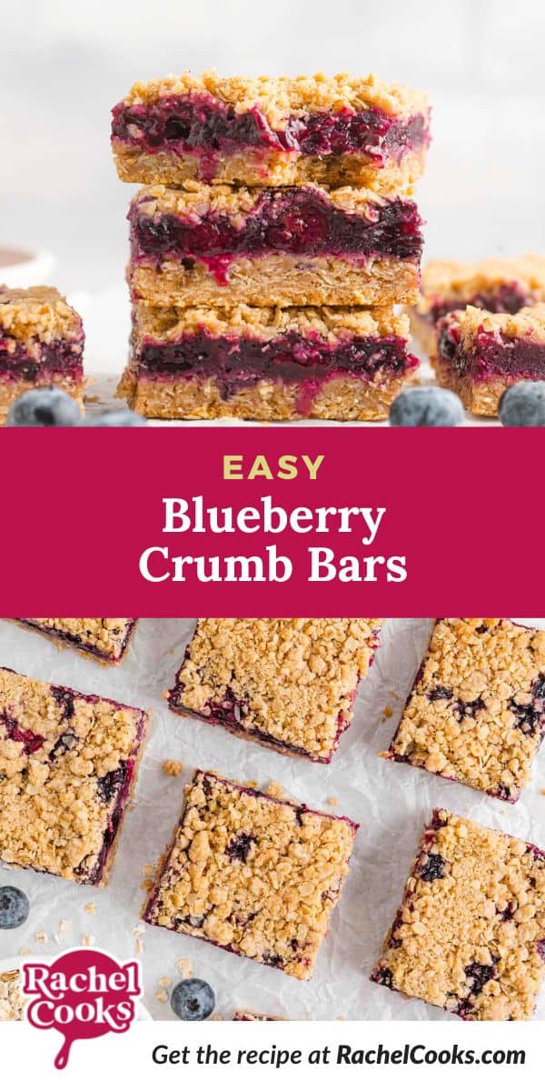 Bars, text reads "easy blueberry crumb bars."