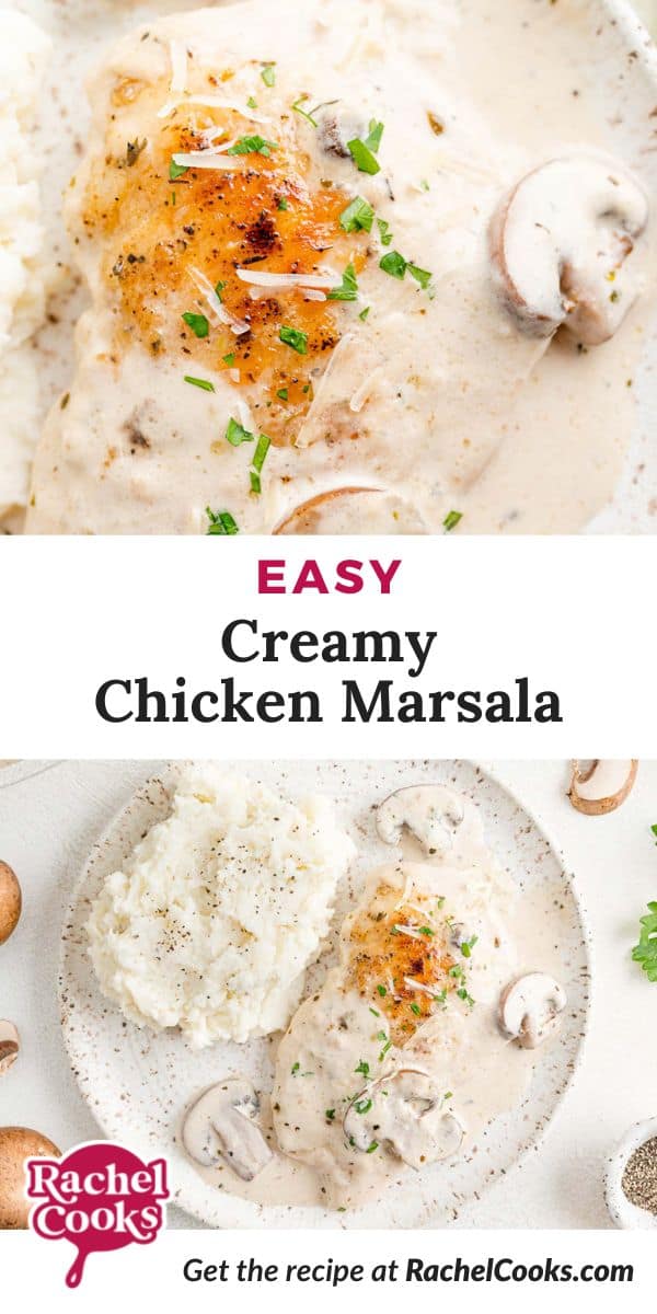 Creamy chicken marsala pinterest image.