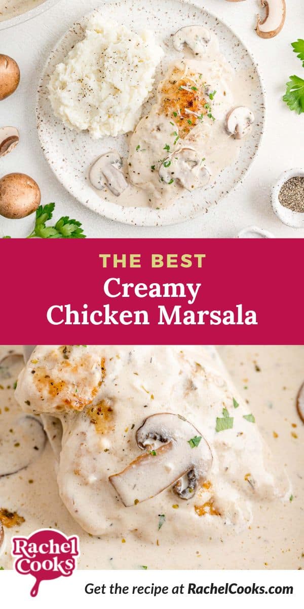 Creamy chicken marsala pinterest image.