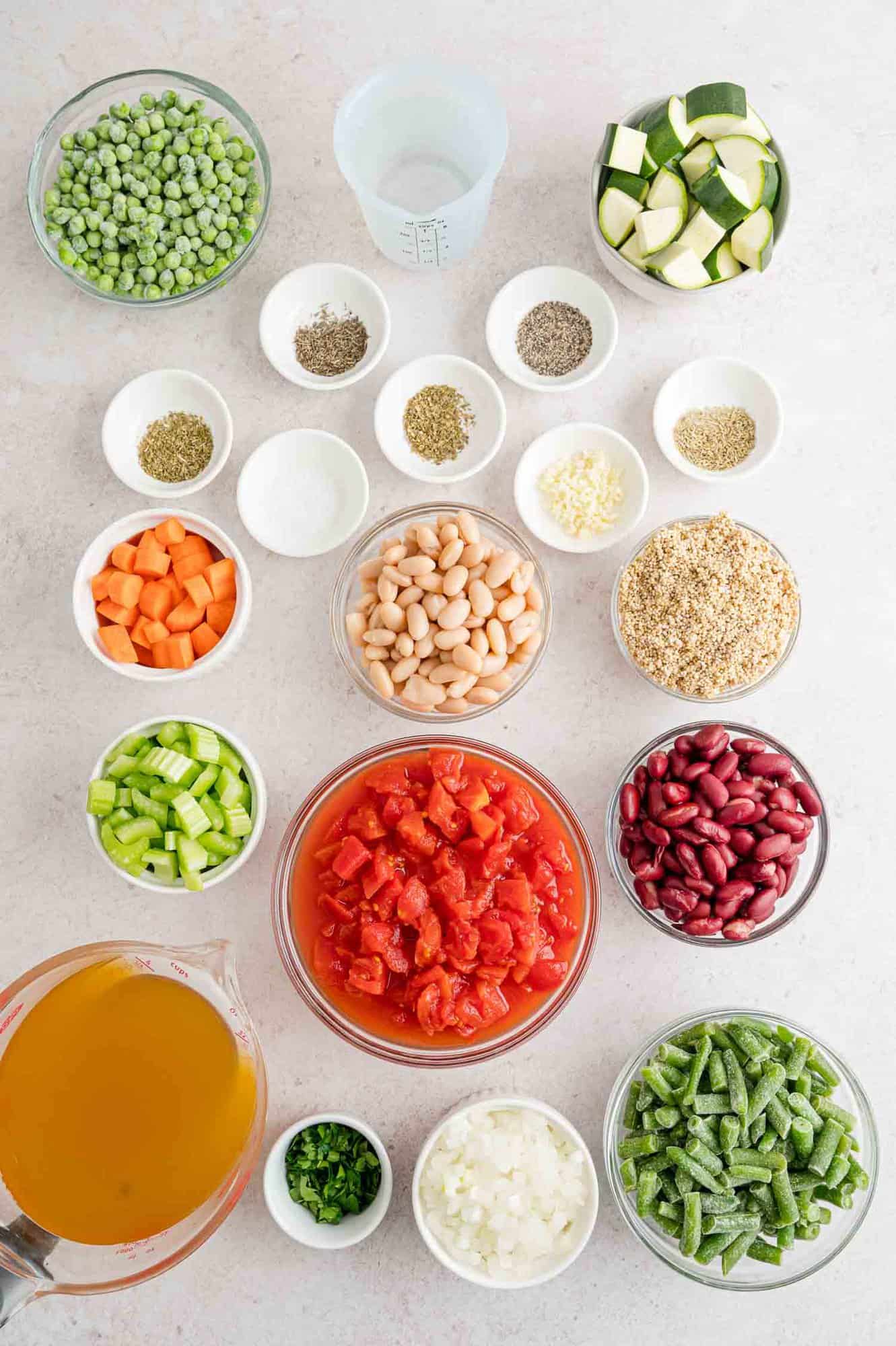 Ingredients needed for recipe, each in separate bowls.