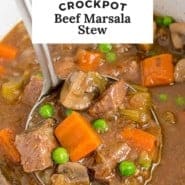 Stew, text reads "crockpot beef marsala stew."