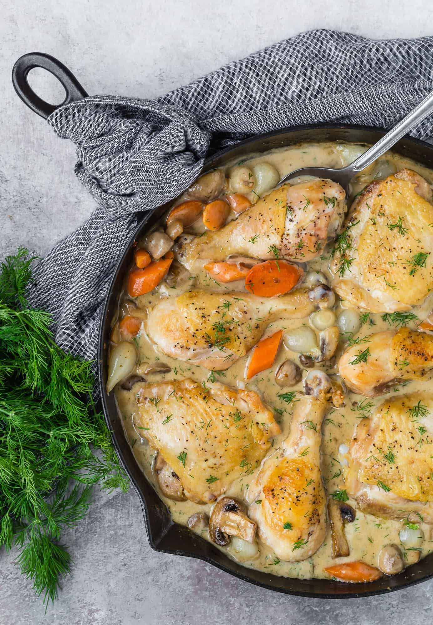Chicken thighs and drumsticks in a pan.