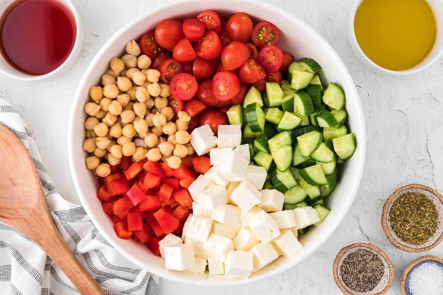 Chopped ingredients in a large mixing bowl.