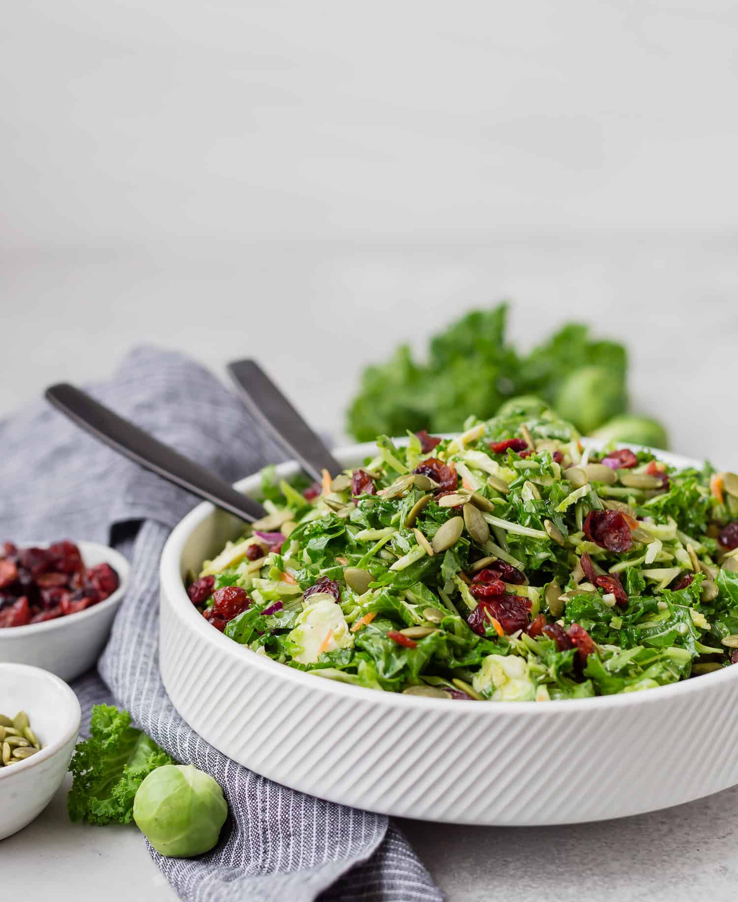 Kale salad with brussels sprouts.