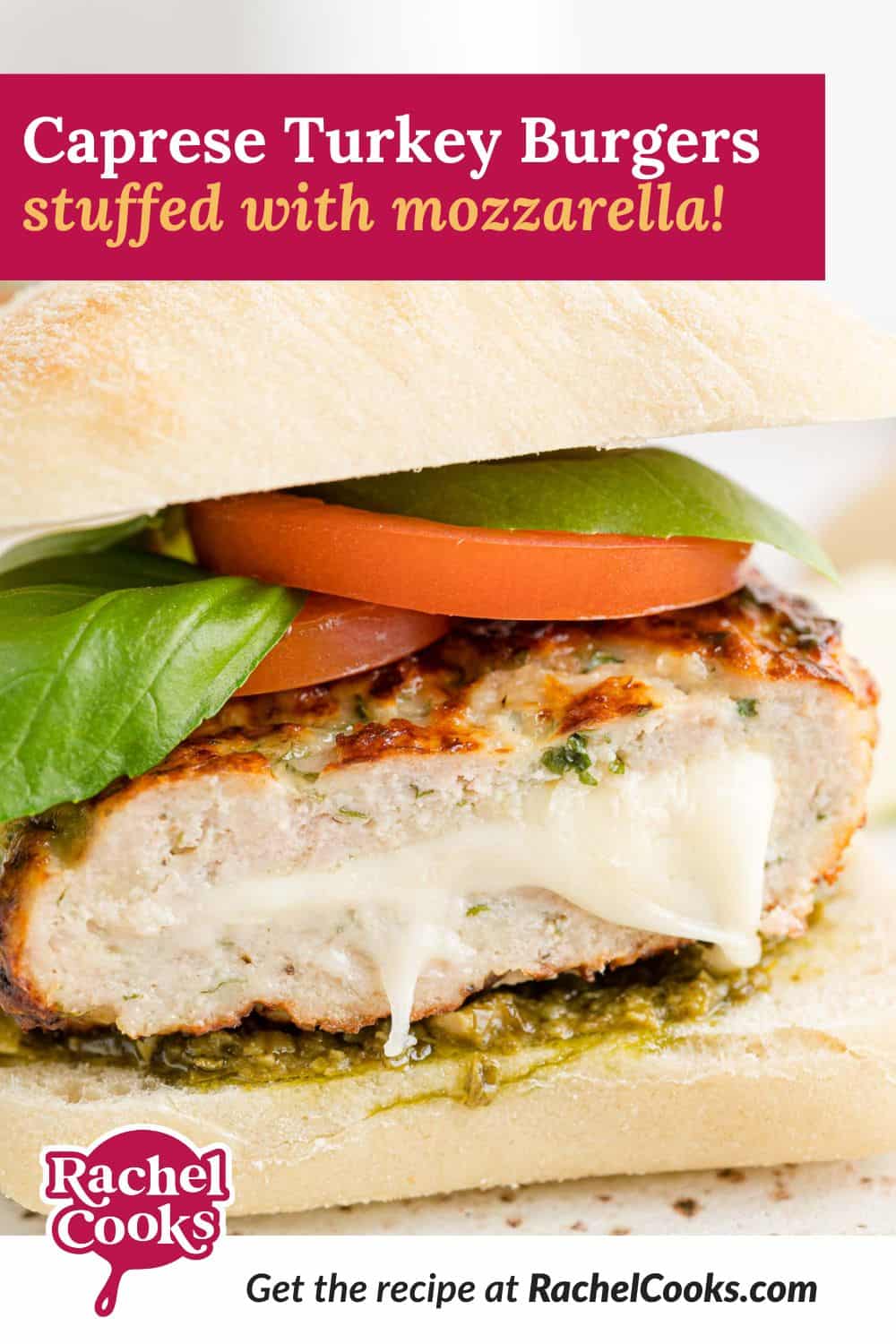 Caprese turkey burger pinterest graphic.