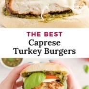 Caprese turkey burger pinterest graphic.