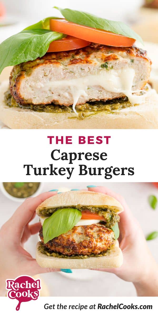 Caprese turkey burger pinterest graphic.