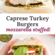 Caprese turkey burger pinterest graphic.