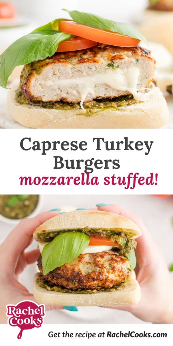 Caprese turkey burger pinterest graphic.