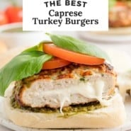 Caprese turkey burger pinterest graphic.