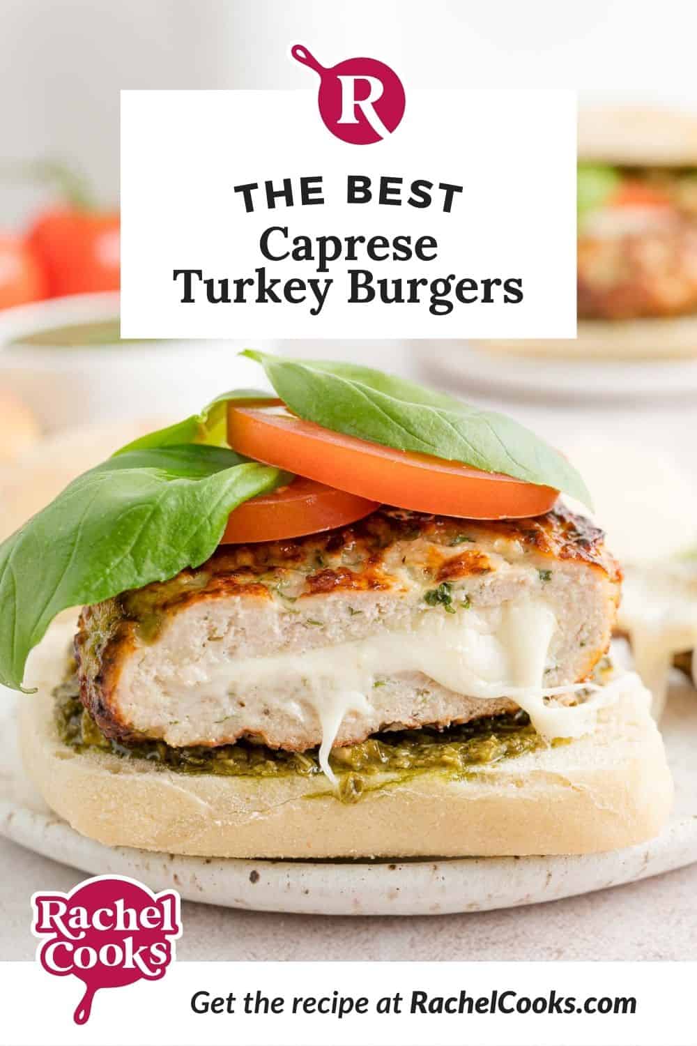 Caprese turkey burger pinterest graphic.