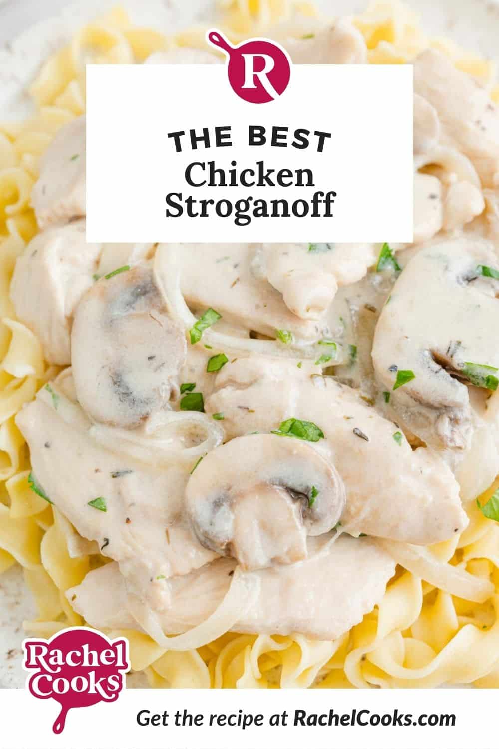 Pinterest graphic for chicken stroganoff recipe.