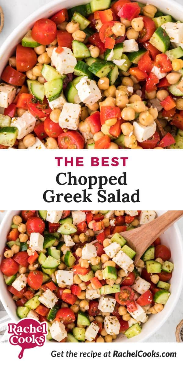 Pinterest image for chopped greek salad.