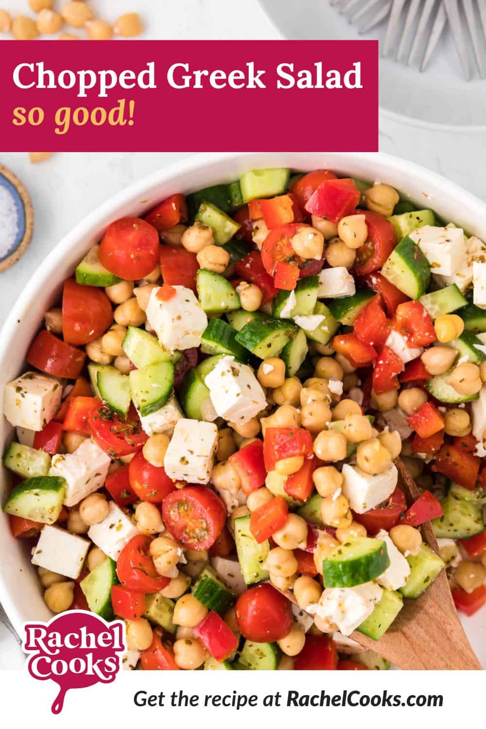 Pinterest image for chopped greek salad.