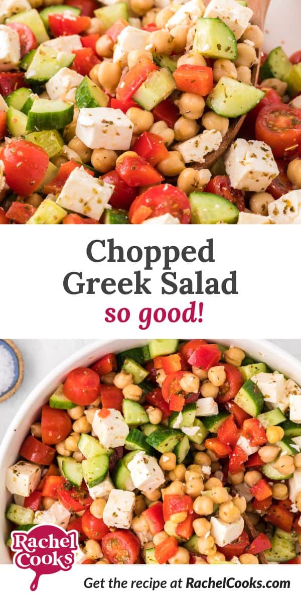 Pinterest image for chopped greek salad.