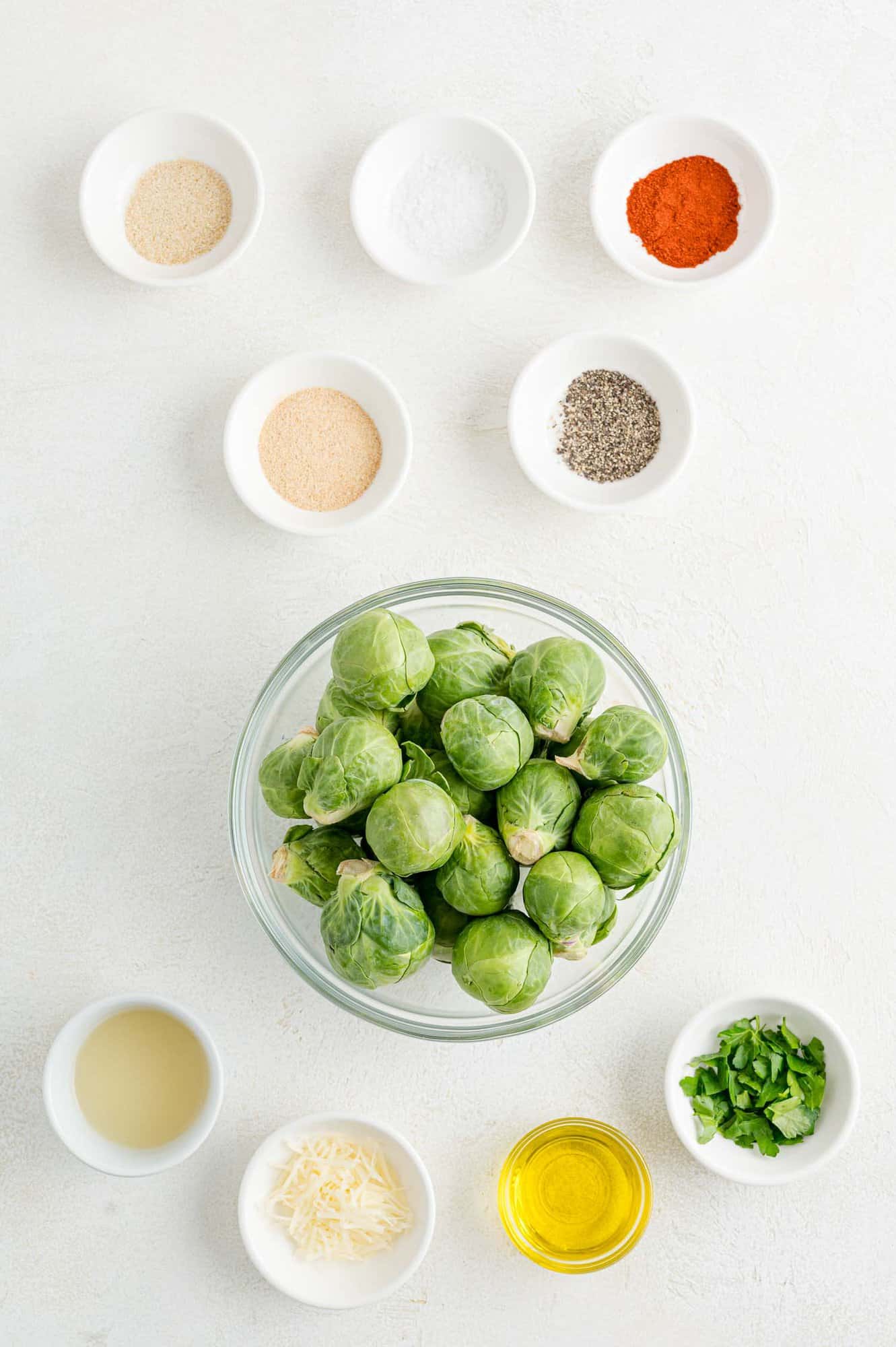 The ingredients for grilled Brussels sprouts.