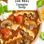 Pinterest image for lasagna soup recipe.