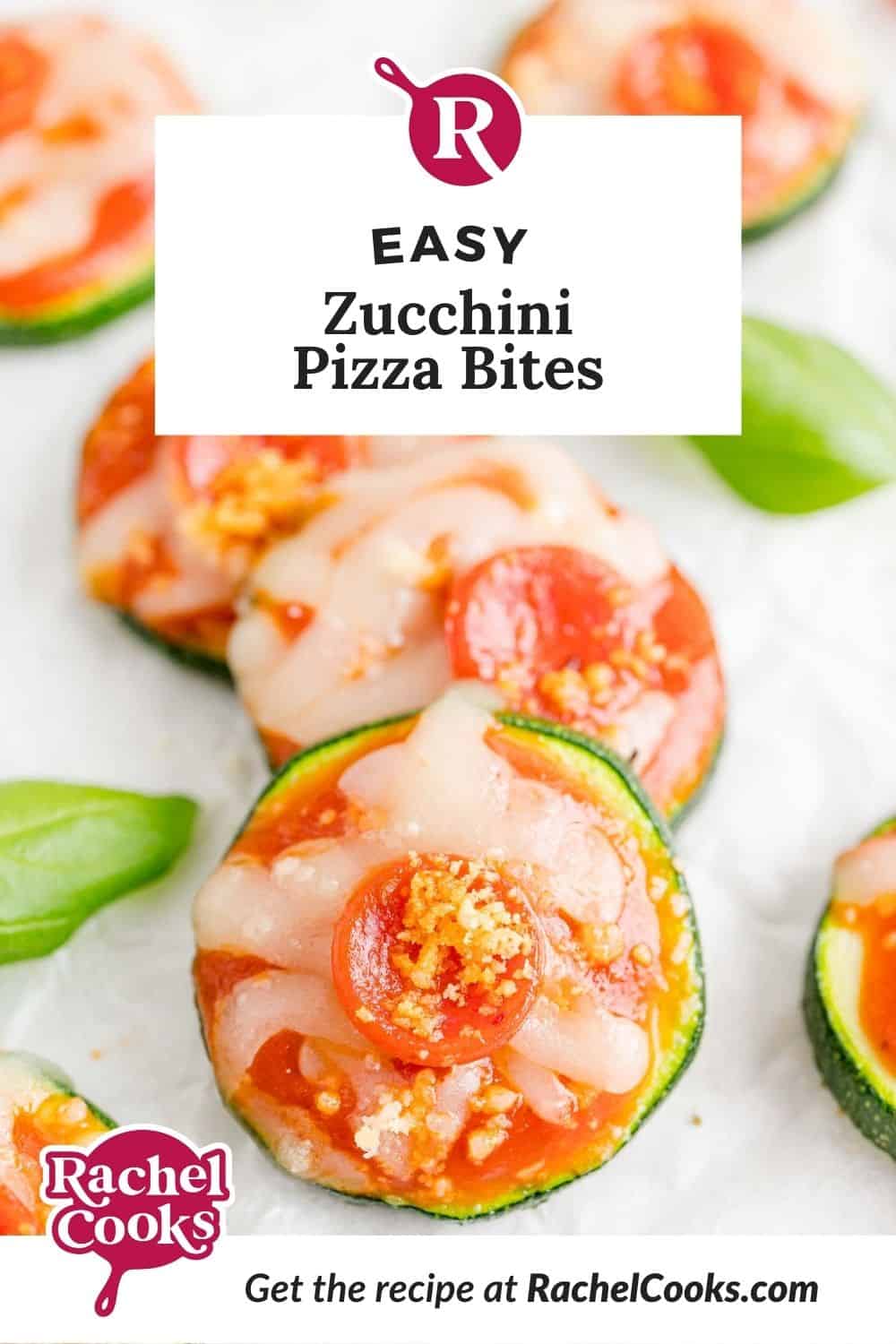 Zucchini pizza bites pinterest graphic.