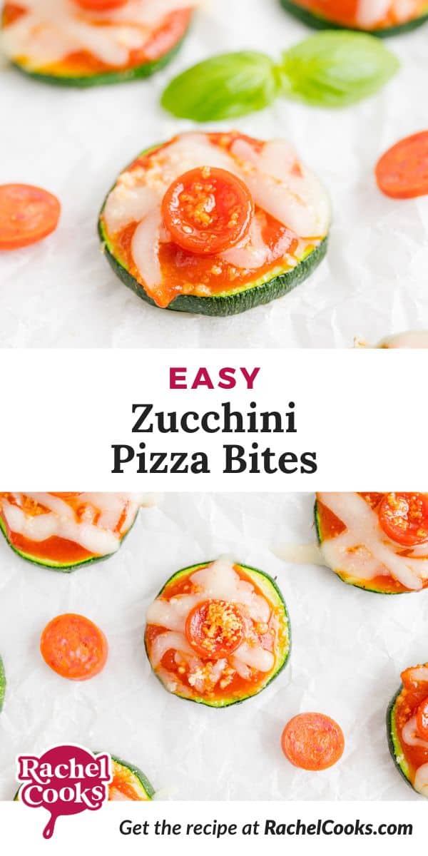 Zucchini pizza bites pinterest graphic.