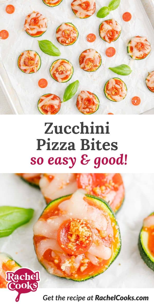 Zucchini pizza bites pinterest graphic.