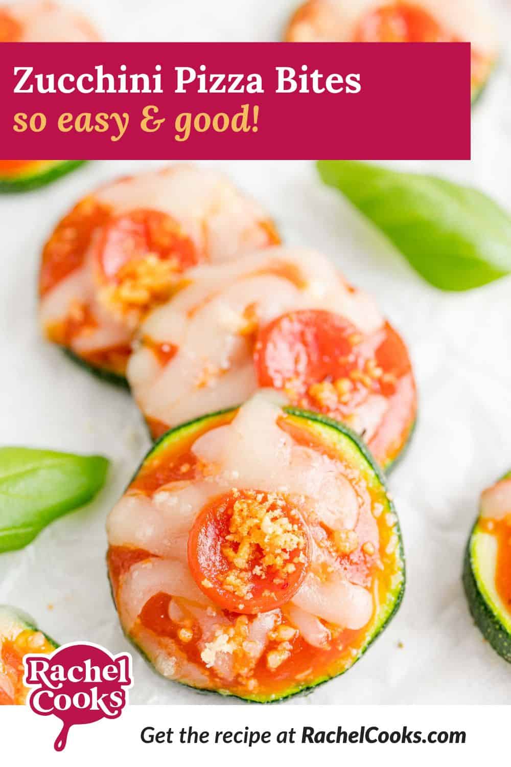 Zucchini pizza bites pinterest graphic.